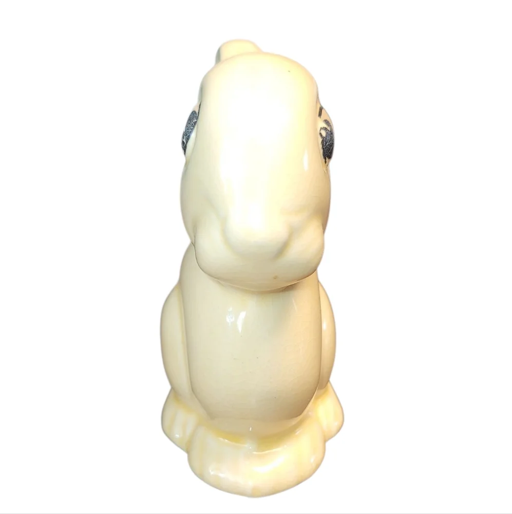 Charming Yellow Ceramic Bunny Figurine Cotton Ball Dispenser